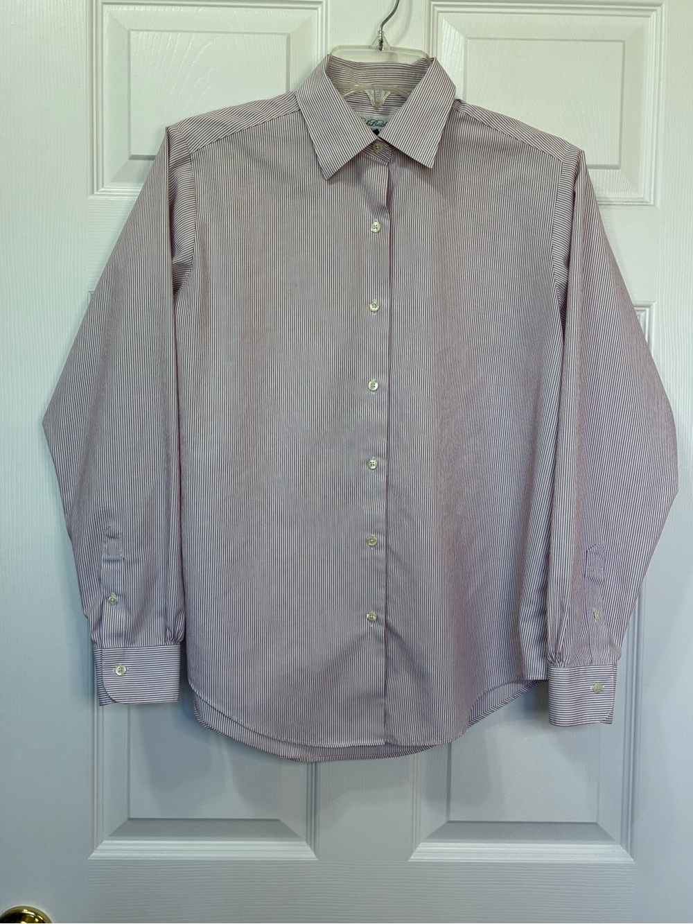 Brooks Brothers No Iron Cotton Top Womens 8 White Red Long Sleeve Office Preppy